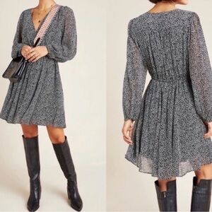 Anthropologie Maeve Carolyn Leopard Print V Neck Long Sleeve Dress Size Small